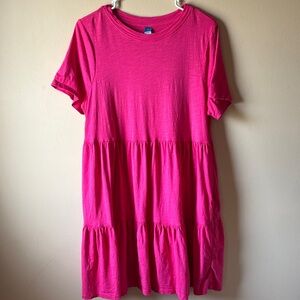 Old Navy Hot Pink Tiered Short Sleeve T-Shirt Dress